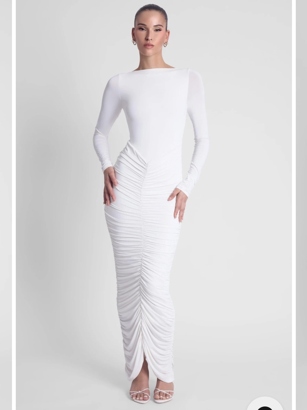 NWT White Long-Sleeve Ruched Maxi Dress - LEAU